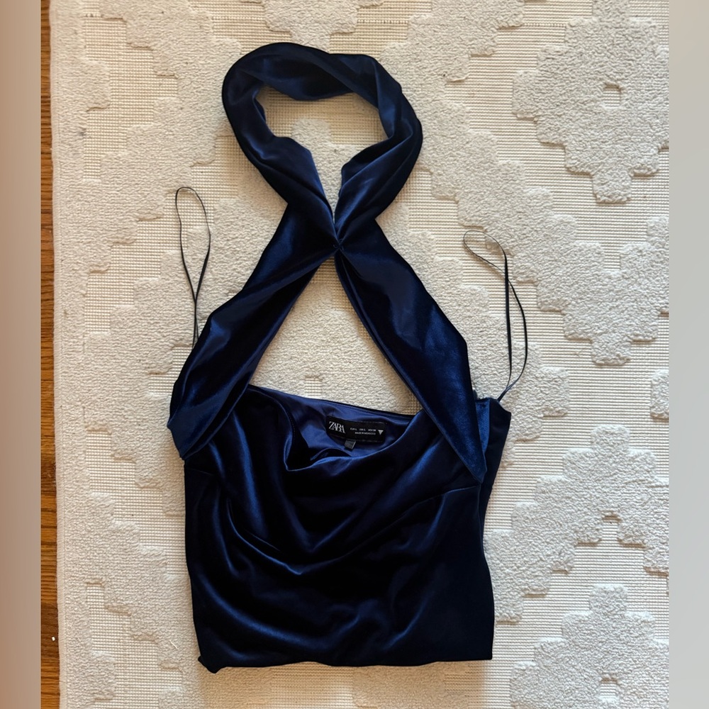 Zara Deep Blue Satin Top